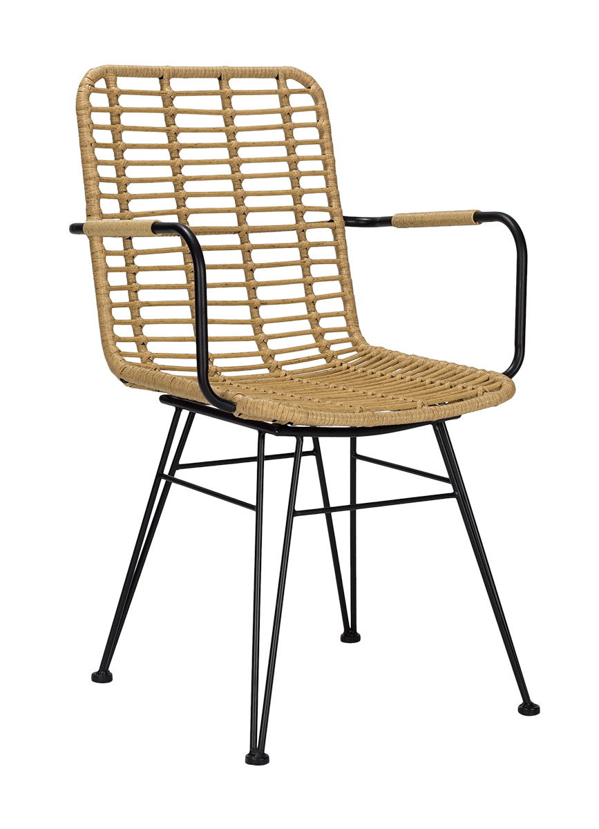 Sillón de comedor  de ratán natural con brazos Yako - Silla de comedor de ratán
