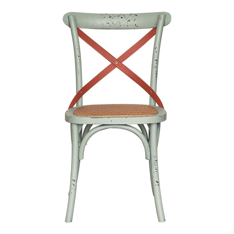 Chaise de salle à manger Thomas vert d'eau vieilli avec lame rouge