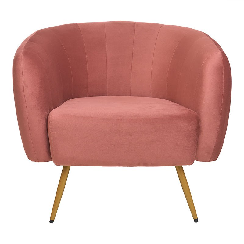 Sillón terciopelo rosa con patas acero dorado Clara - Vintahome