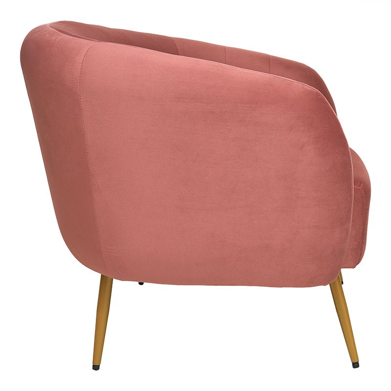 Sillón terciopelo rosa con patas acero dorado Clara - Vintahome