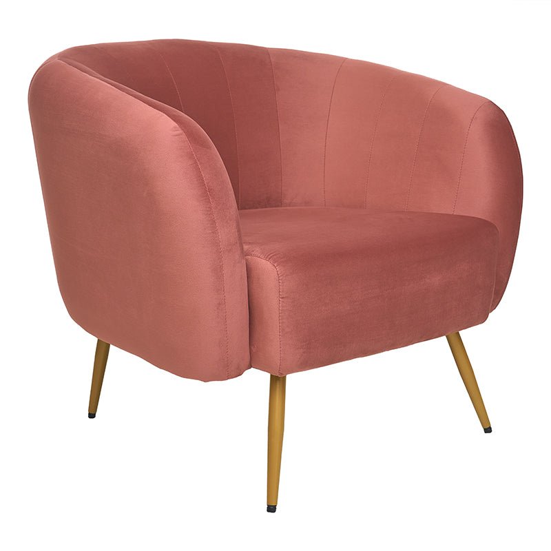 Sillón terciopelo rosa con patas acero dorado Clara - Vintahome
