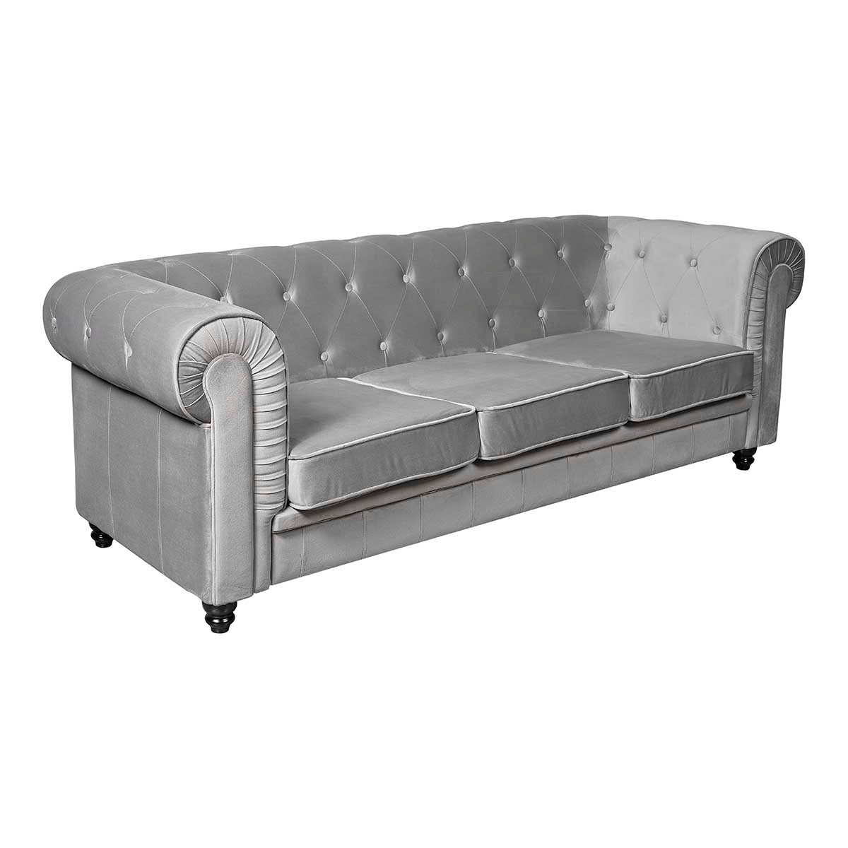 Sofá 3 plazas chesterfield terciopelo gris - Vintahome