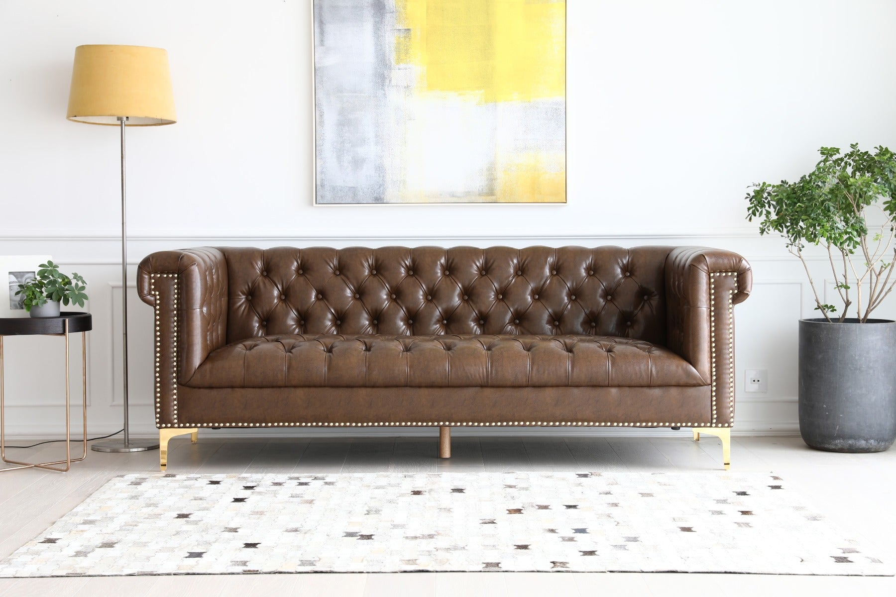 Sofá Chesterfield 3 plazas PU color marrón Pool