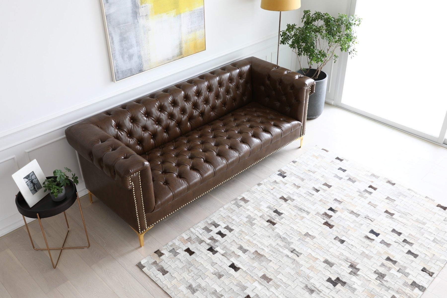 Sofá Chesterfield 3 plazas PU color marrón Pool