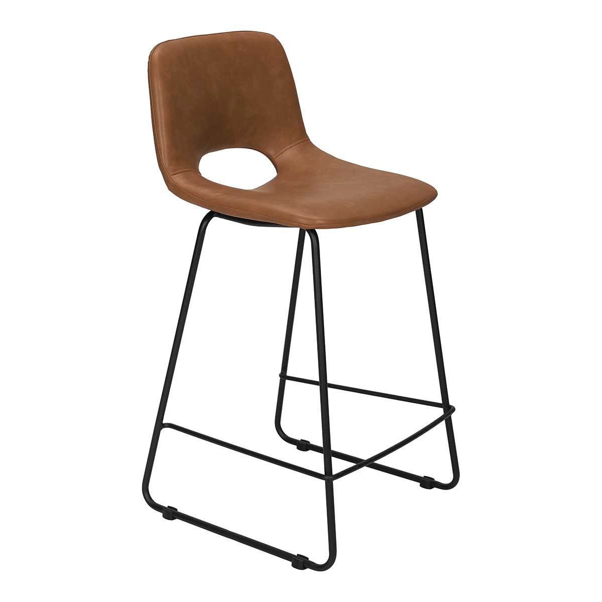Tabouret de bar semi-cuir camel H65cm Lewis