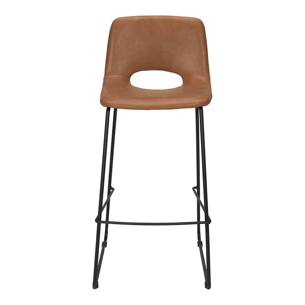 Tabouret de bar semi-cuir camel H75cm Lewis