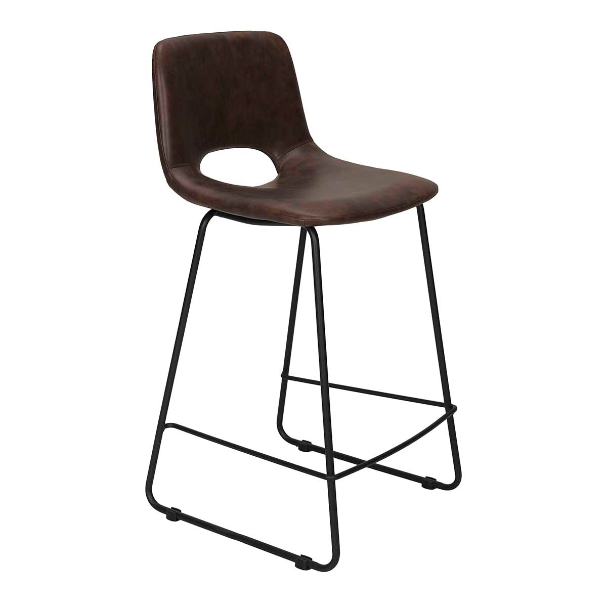 Tabouret de bar semi-cuir marron H65cm Lewis