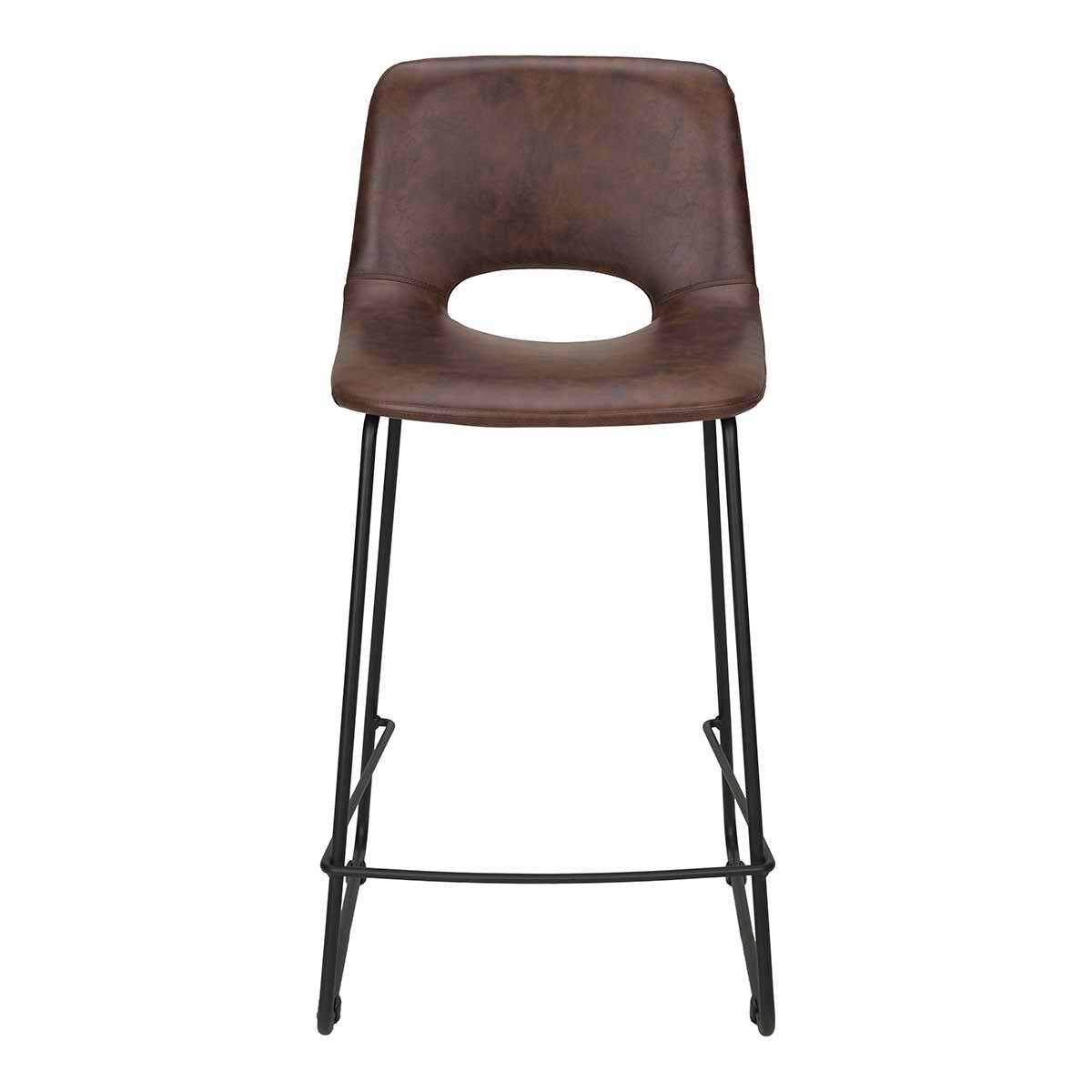 Tabouret de bar semi-cuir marron H65cm Lewis